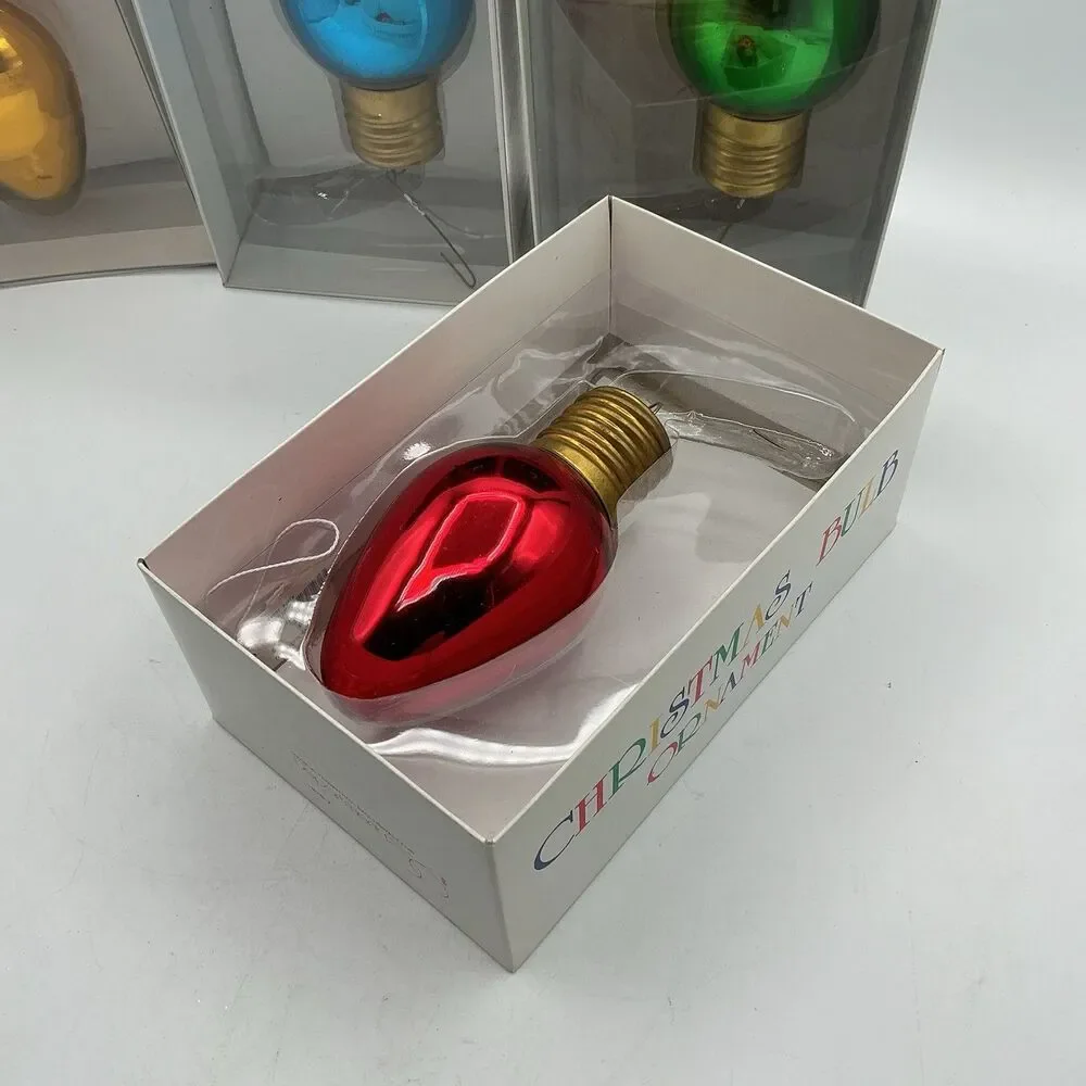 Department 56 Vintage Christmas Light Bulb Ornaments Set of 4 Mercury Glass